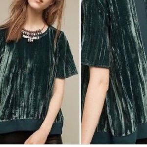Maeve by Anthropologie Green Velvet Swing Tee